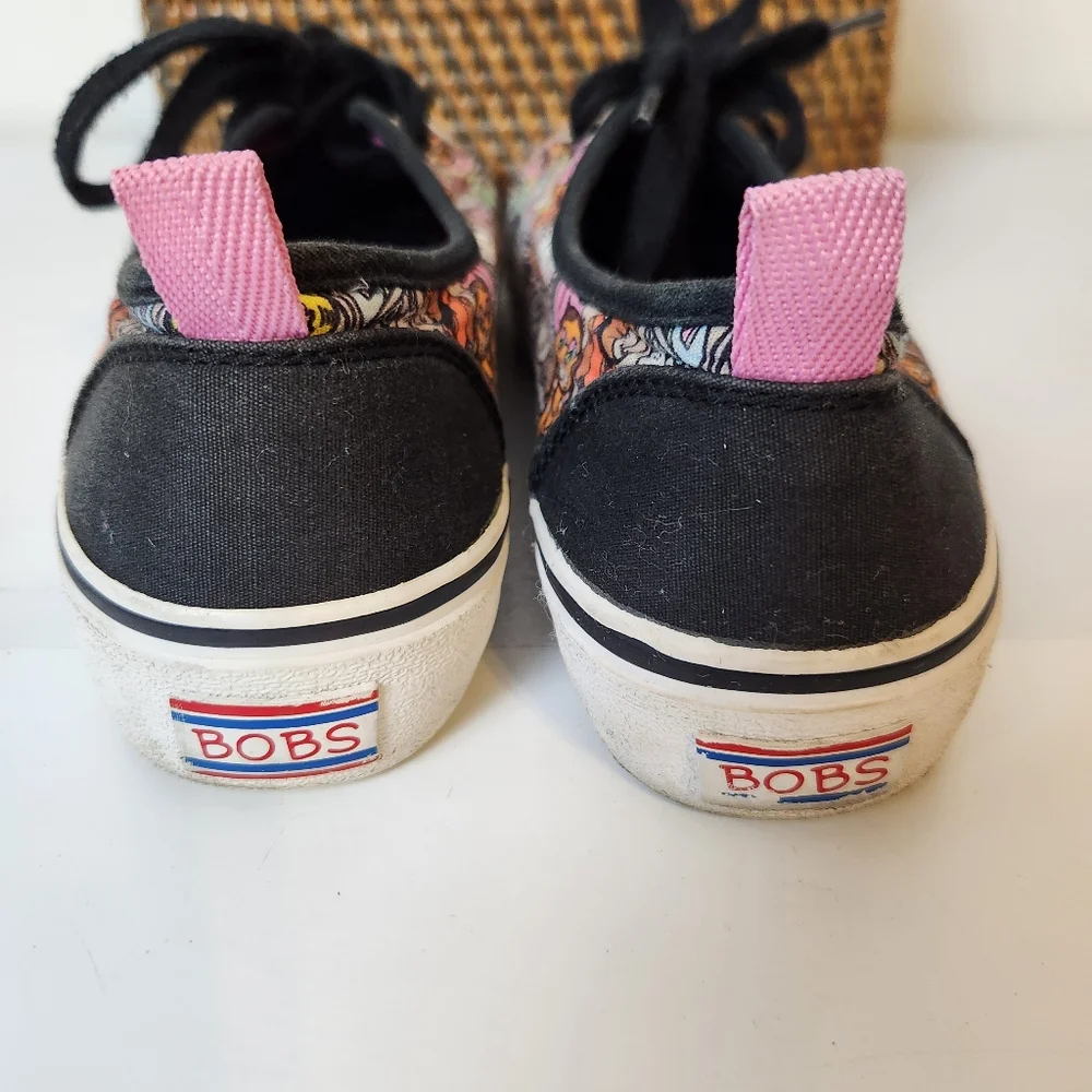 Bobs From Skechers Cat Print Canvas Lace Up Sneakers